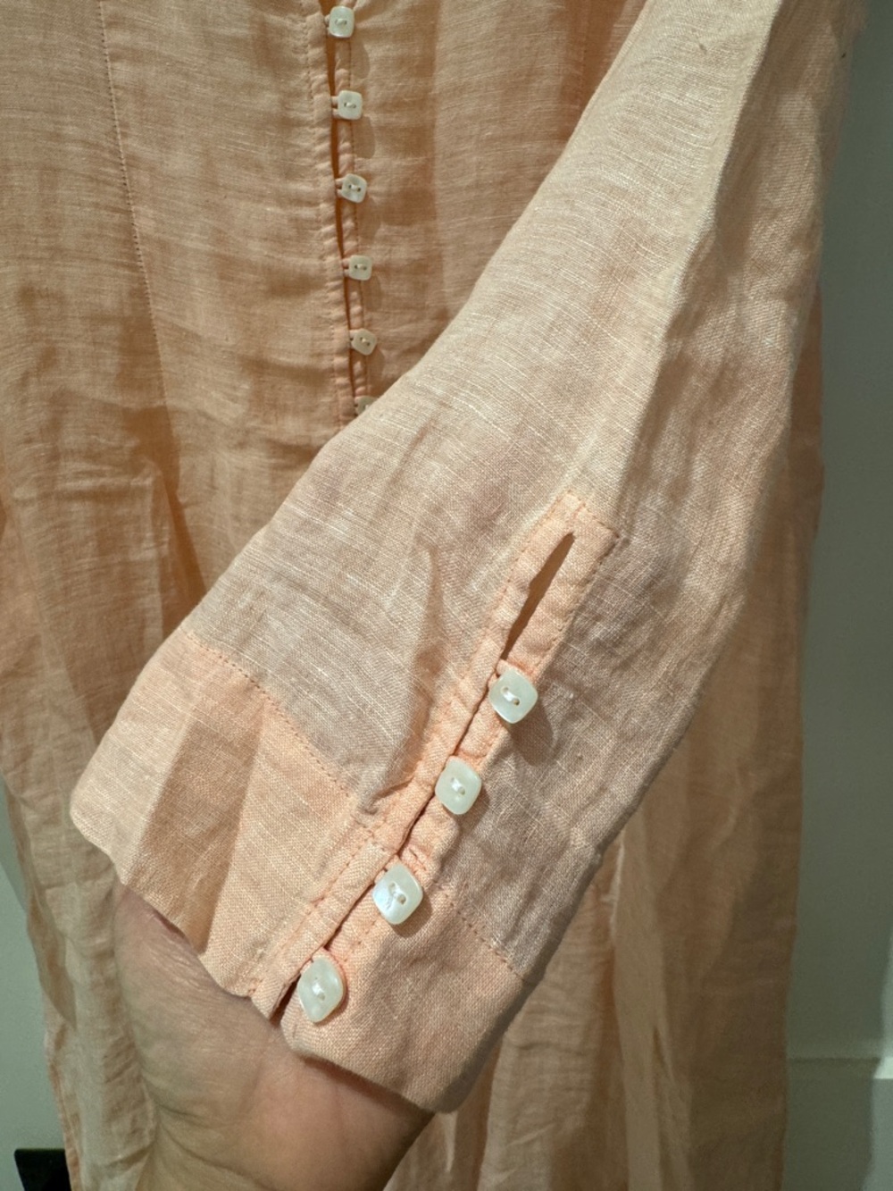 100% Linen, Peach Long-Sleeve Maxi Dress - Picture 3 of 7